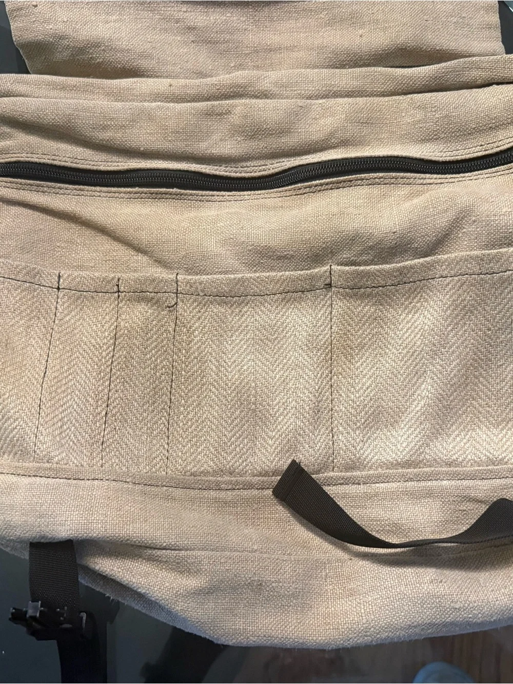 Neutral Cream Canvas Duffel Bag with Black Accents